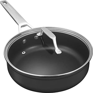 MSMK 3.5 Quart Deep Non Stick Frying Pan, Stay-Cool Handle, Burnt also Nonstick Saute Pan with lid, Induction Nonstick Deep Wok Pan, PFOA Free Non-Toxic, Oven safe to 700°F, Dishwasher safe