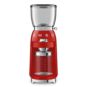 Smeg DCF02RDUS 50's Retro Style Drip Filter Coffee Maker Bundle with Smeg CGF01RDUS Coffee Grinder - Red