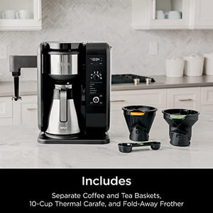 Ninja CP307 Hot and Cold Brewed System, Auto-iQ Tea and Coffee Maker with 6 Brew Sizes, 5 Brew Styles, Frother, Coffee & Tea Baskets with Thermal Carafe Black 50 oz.