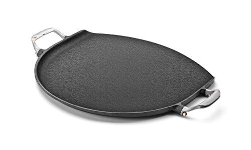 Outset Cast Iron Grill Skillet and Pan with Forged Handles for Pizza, Eggs, Pancakes, Burgers and Steaks, 14-inch, Black