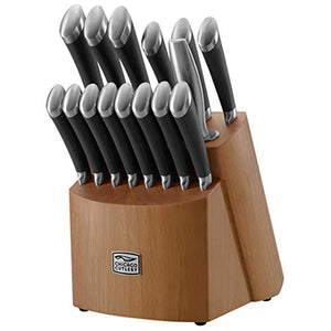 Chicago Cutlery 17 Piece Forged Premium Knife Block Set with Wooden Storage Block | Cushion-Grip Handles with Stainless Steel Blades that Resists Stains, Rust, and Pitting | Fusion Kitchen Knife Set