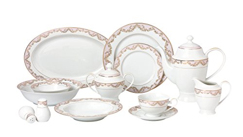 Lorren Home Trends 57 Piece 'Beauty' Bone China Dinnerware Set (Service for 8 People), Pink