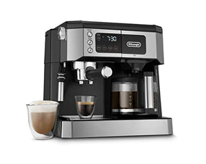 De'Longhi All-in-One Combination Coffee Maker & Espresso Machine + Advanced Adjustable Milk Frother for Cappuccino & Latte + Glass Coffee Pot 10-Cup, COM532M & DLSC058 Coffee Tamper