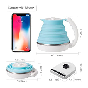 Ultrathin Food Grade Silicone Travel Foldable Electric Kettle Variable Temperature Control with Dual Voltage, Auto Shutoff & Boil Dry Protection & Keep Warm, 555ML 110-220V US Plug