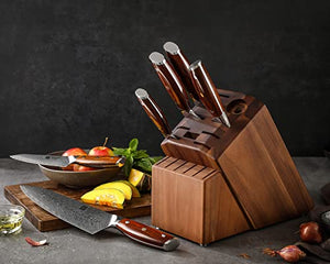 XINZUO Damascus 15-pc Kitchen Knife Set with Acacia Wood Knife Block, 67 Layers Damascus Steel Sharp Professional Cooking Knife Set -Multifunctional Kitchen Shears and Honing Steel -Rosewood Handle
