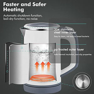 Mini Electric Kettle, 0.8L Portable Travel Electric Tea Kettle Stainless Steel Kettle Double Layer Hot Water Kettle Cordless BPA-Free, 600 W Boil-Dry Protection Boiler and Tea Heater (white)