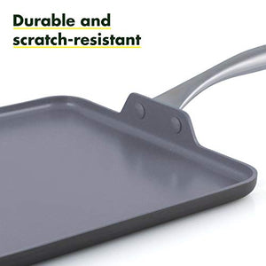 GreenPan Chatham ceramic Non-Stick 10Pc Cookware Set, Grey - & Lima 11" Ceramic Non-Stick Square Griddle, Grey -