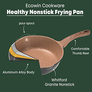 Ecowin Nonstick Deep Frying Pan Skillet with Lid, 10 Inch/3Qt Granite Coating Saute Pan, Non Stick Fry Pan for Cooking with Bakelite Handle, Induction Compatible, Dishwasher and Oven Safe, PFOA Free