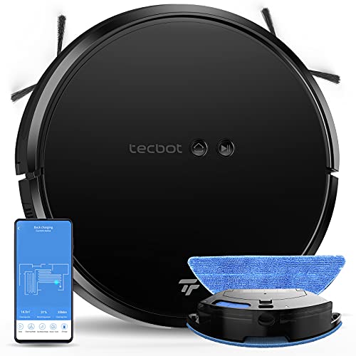 TECBOT 2-in-1 Robot Vacuum Cleaner and Mop, 2000 Pa, Smart Navigation, Can Work with Alexa, Automatic Charging, Very Suitable for Families with Pets, Ideal for Cleaning Floors and Carpets