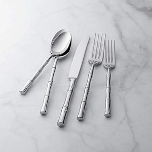 UPware 45-Piece 18/8 Stainless Steel Flatware Set, Service for 8, Include Knives/Forks/Spoons/Teaspoons/Salad Forks/Serving Fork & Spoon, Mirror Polished, Dishwasher Safe (Bamboo)