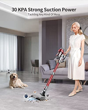 BuTure Cordless Vacuum, 26KPa Powerful Stick Vacuum,35min Runtime Lightweight Vacuum Cleaners with Telescopic Tube and Detachable Battery Handheld Vacuum for Carpet/Floor/Pet/Stair