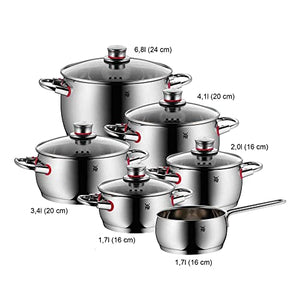 WMF Quality One 6-Piece Saucepan Set with Glass Lids / Cooking Pot / Saucepan / Cromargan Polished Stainless Steel / Steam Hole Suitable for Induction Cookers