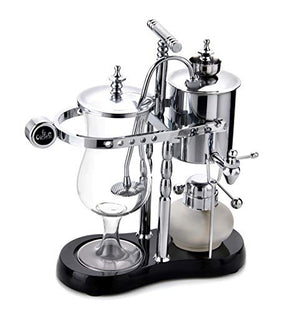 Diguo Belgian/Belgium Luxury Royal Family Balance Siphon/Syphon Coffee Maker. Elegant Double Ridged Fulcrum with Tee handle (Classic Silver)