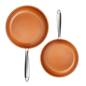 Gotham Steel Stainless Steel 2 Pack Frying Pan Set Premium Copper Nonstick Frying Pans– Tri-Ply Bonded, Coated with Titanium and Ceramic Surface for the Ultimate Release – Dishwasher Safe
