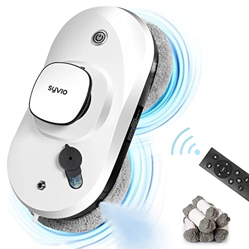 Syvio Window Cleaner Robot with Auto Spray, Remote Control, Smart Frame Detect, 3 Routes, 2 Powerful Motors, 8 Cloth, Glass Robot with 50ML Water Tank, Suitable for Glass Window Tile, Indoor Outdoor
