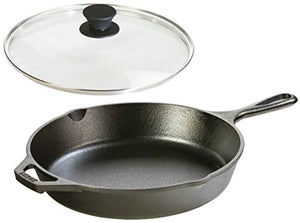 Lodge Seasoned Cast Iron Skillet with Tempered Glass Lid (10.25 Inch) - Cast Iron Frying Pan With Lid Set.