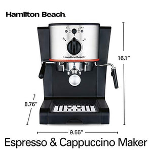 Hamilton Beach Espresso Machine, Latte and Cappuccino Maker with Milk Frother, 15 Bar Italian Pump, Single Cup, Black & Stainless (40792)