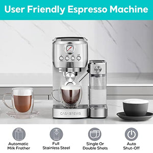 Espresso Machine 20 Bar, Stainless Steel Espresso Maker With Automatic Milk Frother, Compact Cappuccino Machine With 49 oz Removable Water Tank for Cappuccino, Latte, Macchiato, Gift for Coffee Lovers
