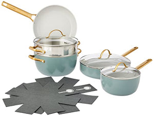 GreenPan Padova Hard Anodized Healthy Ceramic Nonstick, 10 Piece Cookware Pots and Pans Set, PFAS-Free, Dishwasher Safe, Smokey Blue