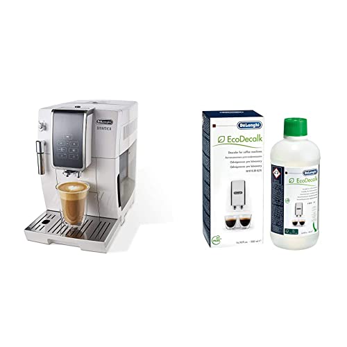 De'Longhi Dinamica Automatic Coffee & Espresso Machine, TrueBrew (Iced-Coffee), White, ECAM35020W & EcoDecalk Descaler, Eco-Friendly Universal Descaling Solution, 16.90 oz (5 uses)