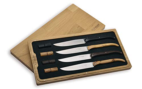 Laguiole en Aubrac Luxury Fully Forged Full Tang Stainless Steel Steak Knives 4-Piece Steak House Set with Mixed Woods Handles