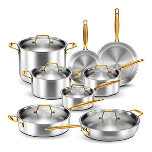 Legend Stainless Steel 5-Ply Copper Core | 14-Piece Cookware Set | Professional Home Chef Grade Clad Pots and Pans Sets | All Surface, Induction & Oven Safe | Premium Cooking Gifts for Men & Women