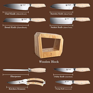 WALLOP Knife Set 9 Piece Professional Chef Knife Set With Knife Sharpener- Triple Rivet Pakkawood Handle Knife Block Set Cutlery Knife Block Set Ergonomic Pakkawood Handle Best Gifts-Jane Series