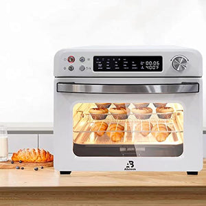 Betensh-us Air Fryer Toaster Oven, Roaster, Broiler, Rotisserie, Dehydrator, Pizza Oven , LED Display & Control Dial, 1700W, UL Listed (White single 23 L)