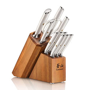 Cangshan L1 Series White 1026078 German Steel Forged 12-Piece Knife Block Set, Acacia (White)