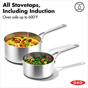 OXO Mira Tri-ply Stainless Steel, 10 Piece Cookware Pots and Pans Set including Ceramic Nonstick Frying Pan, Induction, Multi Clad, Dishwasher and Metal Utensil Safe