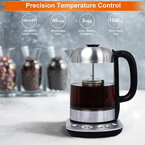 Sparkfire Electric Kettle 1.7L Glass Tea Kettle,Temperature Control Tea Maker,Tea Brewer Pot with Removable Infuser for Tea Brewing, Food Grade Stainless Steel, BPA Free, 1-Hour Keep Warm
