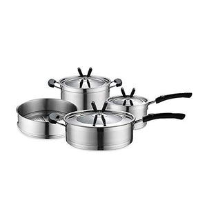 HUIXINLIANG Stainless Steel Induction Cookware Set, 4 PC Kitchen Pots and Pans Set, Heavy Bottom with Impact-bonded Technology