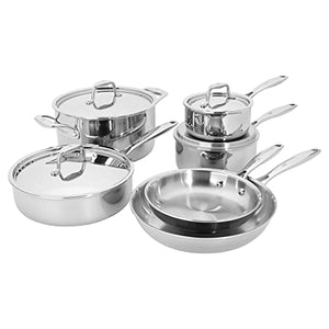 HENCKELS Clad Impulse 10-pc 3-Ply Stainless Steel Pots and Pans Set, Cookware Set, Fry Pan, Saucepan with Lid, Saute Pan with Lid, Dutch Oven with Lid, Stay-Cool Handles, Induction Stove Compatible