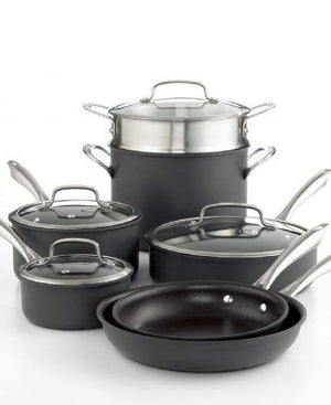 Cuisinart Dishwasher Safe Hard-Anodized 11-Piece Cookware Set, Black & Dishwasher Safe Hard-Anodized 12-Inch Open Skillet with Helper Handle