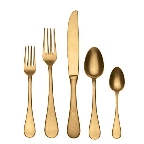 Mepra 30121116C Vintage Oro Place Setting – [5 Piece Set], Polished Gold Finish, Dishwasher Safe Cutlery for Fine Dining