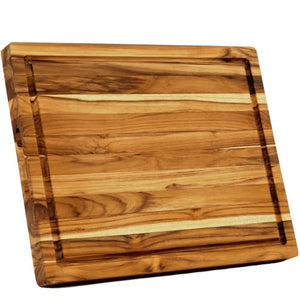 Large Teak Wood Cutting Board - Juice Groove, Reversible, Hand Grips (Edge Grain, 18 x 14 x 1.25 inches | Large)