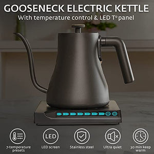Small Water Kettle for Coffee & Tea, Gooseneck Electric Kettle Variable Temperature Control 7 Presets, Pour Over Kettle, Keep Warm, Fast Boil, Touch LED Panel, Automatic Shut Off, 100% Stainless Steel