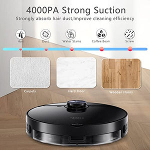 Midea M7 Robot Vacuum and Mop Cleaner, Lidar Navigation 4000Pa Strong Suction Robot Vacuum and Mop , Works with Alexa, Google Home Multi-Level Mapping Robotic vacuums for Pet Hair, Carpet, Hard Floor