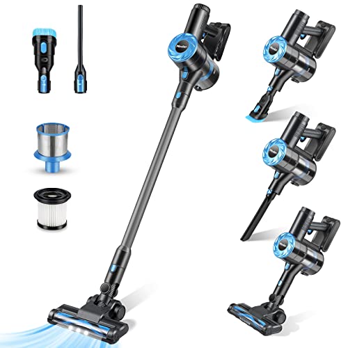 Moolan Lightweight Cordless Vacuum Cleaner, 6-in-1 Stick Vacuum with 23Kpa Powerful Suction, Up to 45mins Runtime, with LED Headlights, Vacuum for Hardwood Floor Carpet Pet Hair