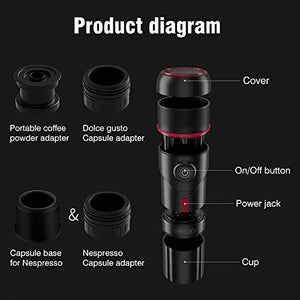 HiBREW Portable 3-in-1 Multi-Function Electric Espresso Maker for Vehicle, Travel, Home, Office Compatible with Nespresso, Dolce Gusto, Ground Coffee (Premium Model: Vehicle Cigarette Adapter, USB Cable, AC Adapter, Portable Case)