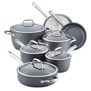 Anolon Accolade Forged Hard Anodized Nonstick Cookware Pots and Pans Set, 12 Piece - Moonstone Gray