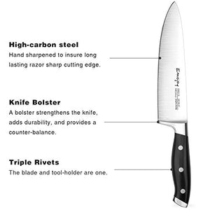 Emojoy Knife Set, 18-Piece Kitchen Knife Set with Block Wooden, Manual Sharpening for Chef Knife Set, German Stainless Steel