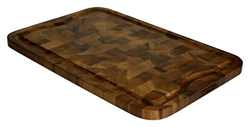 Mountain Woods Brown Organic End-Grain Acacia HardWooden Cutting Board for Kitchen w/Juice Groove | Chopping Board | Butcher Block - 24" x 16" x 1"