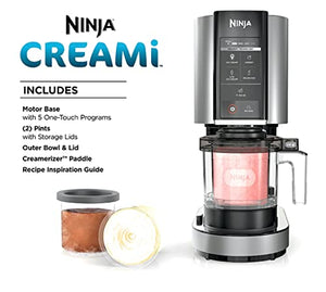 Ninja NC300 CREAMi Ice Cream Maker, for Gelato, Mix-ins, Milkshakes, Sorbet, Smoothie Bowls & More, 5 One-Touch Programs, with (2) Pint Containers & Lids, Compact Size, Perfect for Kids, Silver