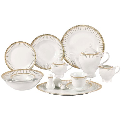 Lorren Home Trends 57-Piece Porcelain Dinnerware Set with Rain Drop Border, Service for 8