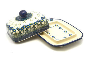 Polish Pottery Butter Dish - Blue Spring Daisy