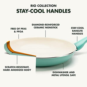 GreenPan Rio Healthy Ceramic Nonstick 5QT Saute Pan Jumbo Cooker with Helper Handle and Lid, PFAS-Free, Dishwasher Safe, Turquoise