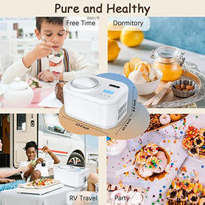 KUMIO 1 Quart Automatic Ice Cream Maker with Compressor, No Pre-freezing, 4 Modes Frozen Yogurt Machine with LCD Display & Timer, Electric Sorbet Maker Gelato Maker, Keep Cool Function
