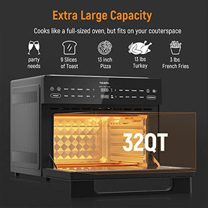 Fabuletta Air Fryer Toaster Oven Combo - 32 QT Large Countertop Convection Toaster Oven,18-in-1 Digital Airfryer with Dehydrate, Smokeless Fast Cooking Oven Fit 13" Pizza, 13 Lbs Chicken,5 Accessories