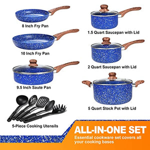 MICHELANGELO Pots and Pans Set 15 Piece, Nonstick Cookware Set with with Non- toxic Stone-Derived Interior, Kitchen Cookware Set with Utensils & Kitchen Knife Set 10 Piece